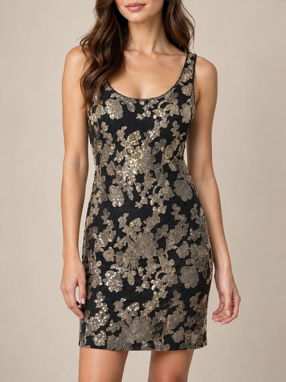 Lauren Ralph Lauren Evening Dress Womens 12 Black Gold Sequin Mini Cocktail